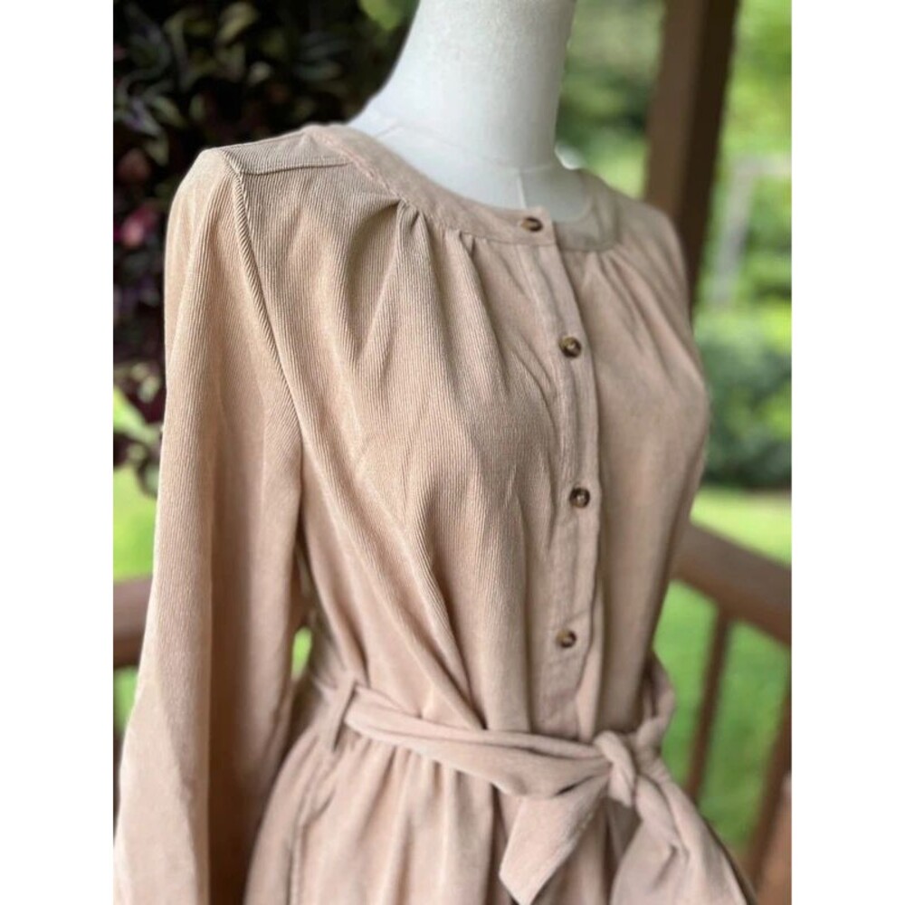 Simply Southern Corduroy Tiered Belted Shirt Dress Tan Size S - Picture 2 of 8
